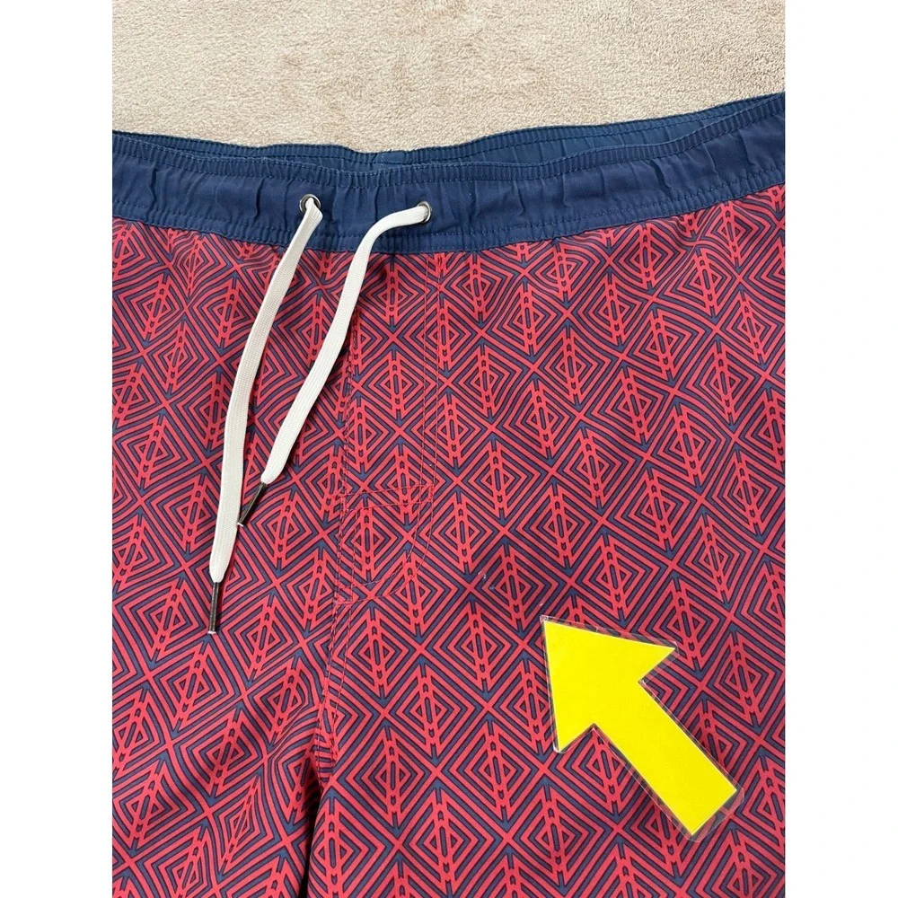 Fair Harbor Swim Trunks Shorts XL Red Geometric Pattern Recycled Polyester Blend